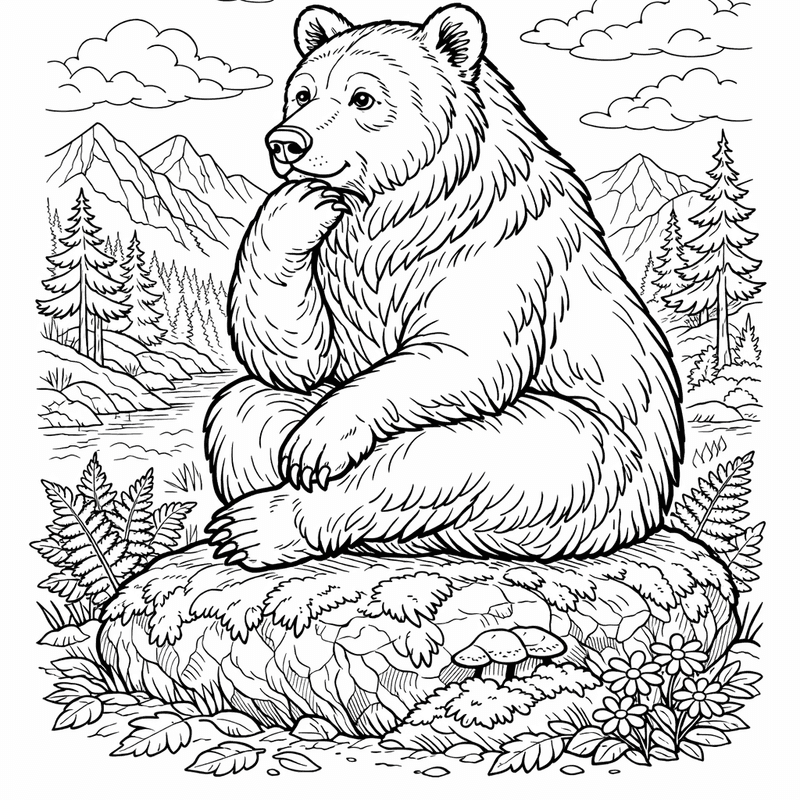 Bear Coloring Page — A Mother Bear With Two Cubs On Her…