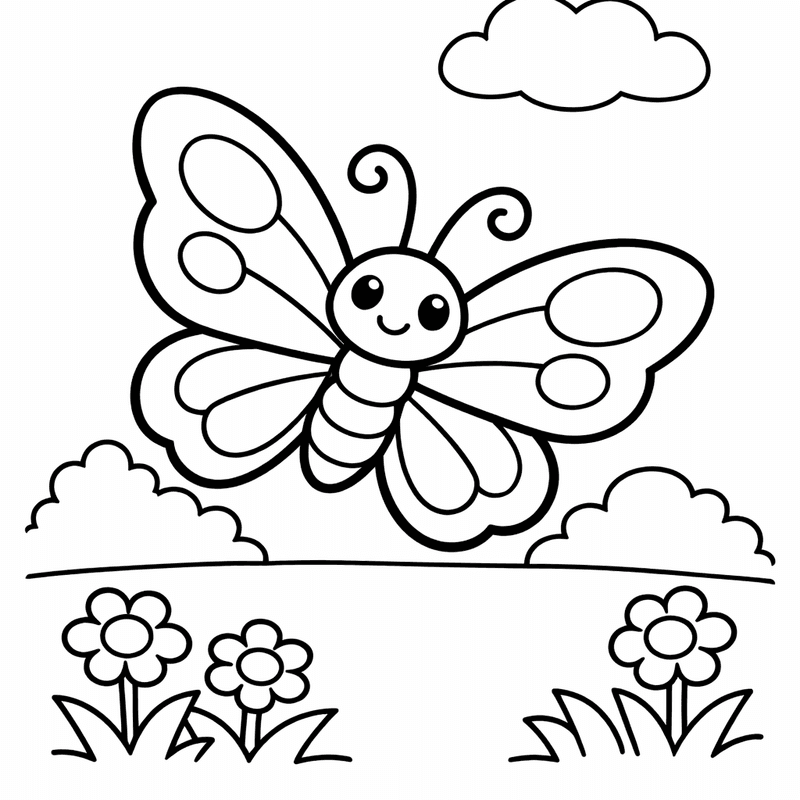 Free printable coloring page: A Caterpillar Transforming Into A Butterfly, for ages 3-6