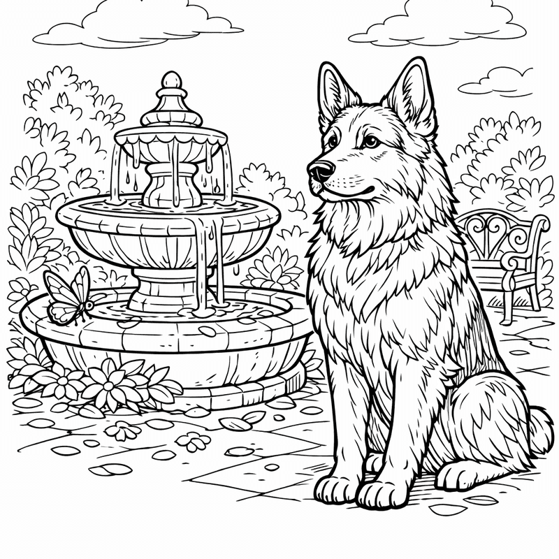 Free printable coloring page: A Puppy Sitting With Head Tilted And One Ear Up, for ages 7-12