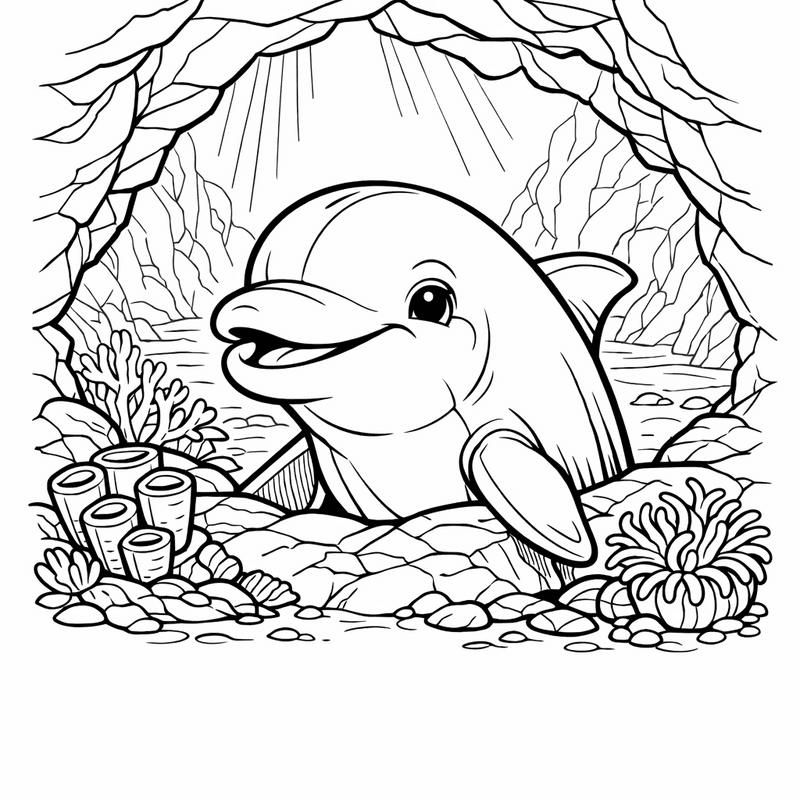 Free printable coloring page: Object Only: A Cute Dolphin With Clean Outlines, No Background, for ages 7-12