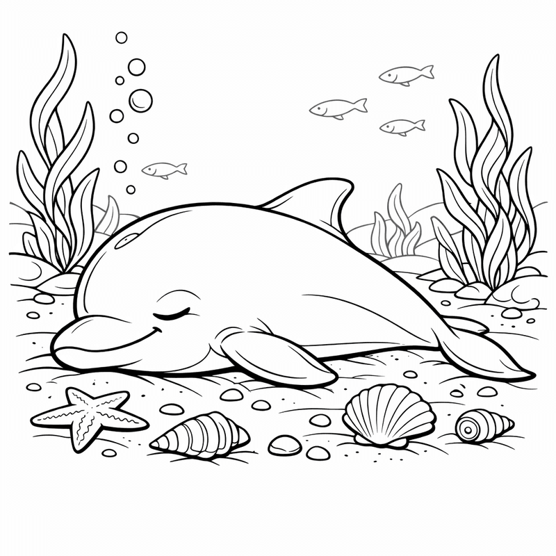 Free printable coloring page: A Baby Dolphin Swimming With Its Mother, for ages 7-12