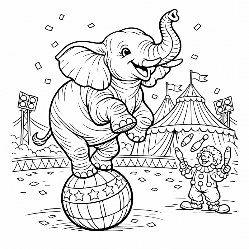Free printable coloring page: An Elephant Spraying Water With Its Trunk At A River, for ages 7-12