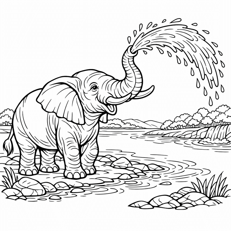 Free printable coloring page: An Elephant Eating From A Tall Tree With Its Trunk, for ages 7-12