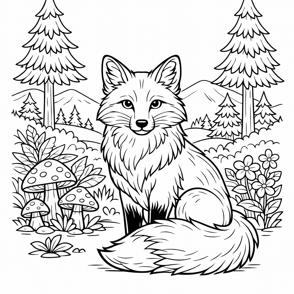 Free printable coloring page: A Fox Face Close-up With Bright Eyes, for ages 7-12