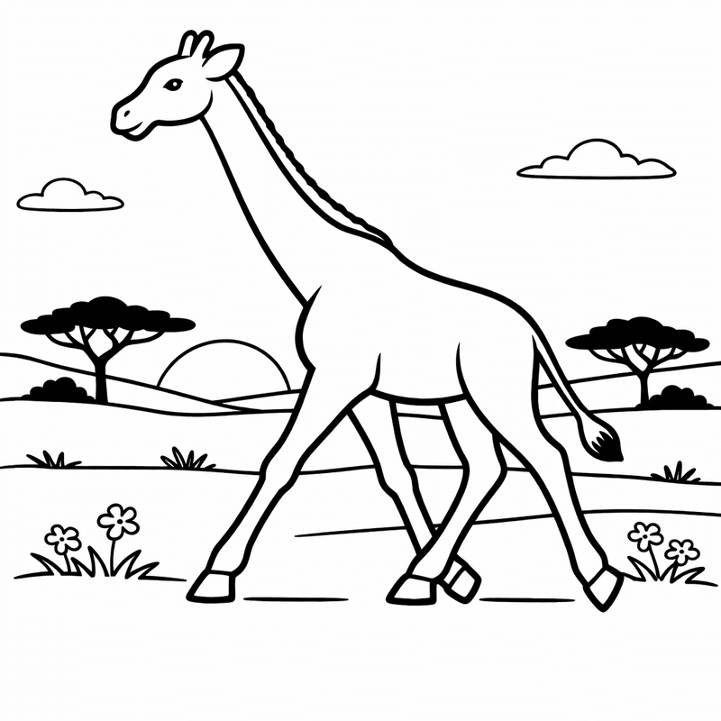 Free printable coloring page: A Giraffe Drinking Water At A Watering Hole…, for ages 3-6