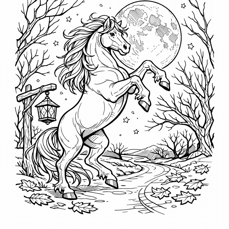 Free printable coloring page: A Pony With A Saddle Standing By A Barn, for ages 7-12