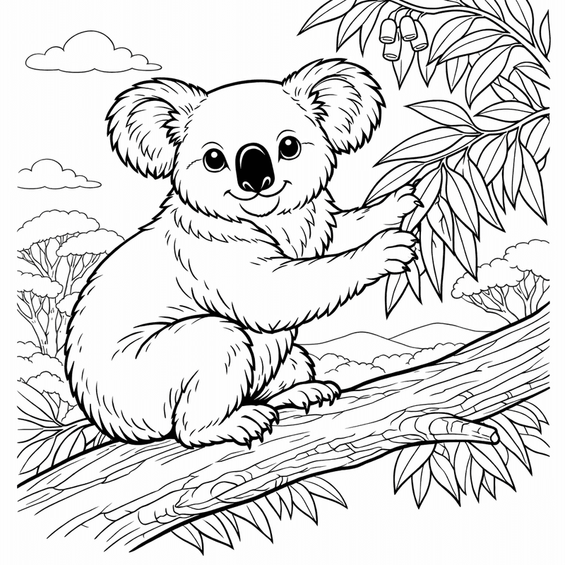 Free printable coloring page: Object Only: Two Koalas Sitting Together, Simple And…, for ages 7-12