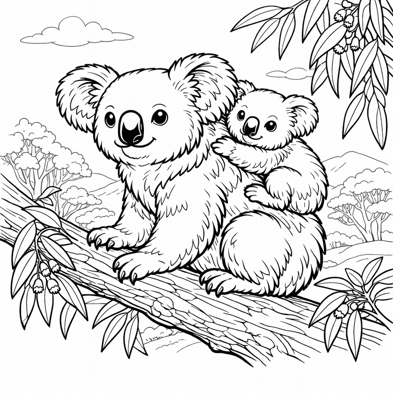 Free printable coloring page: Object Only: A Cute Koala With Clean Outlines, No Background, for ages 7-12