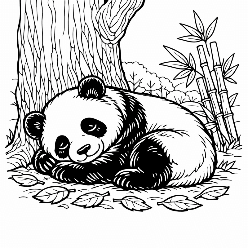 Free printable coloring page: A Baby Panda Rolling Down A Grassy Hill, for ages 7-12