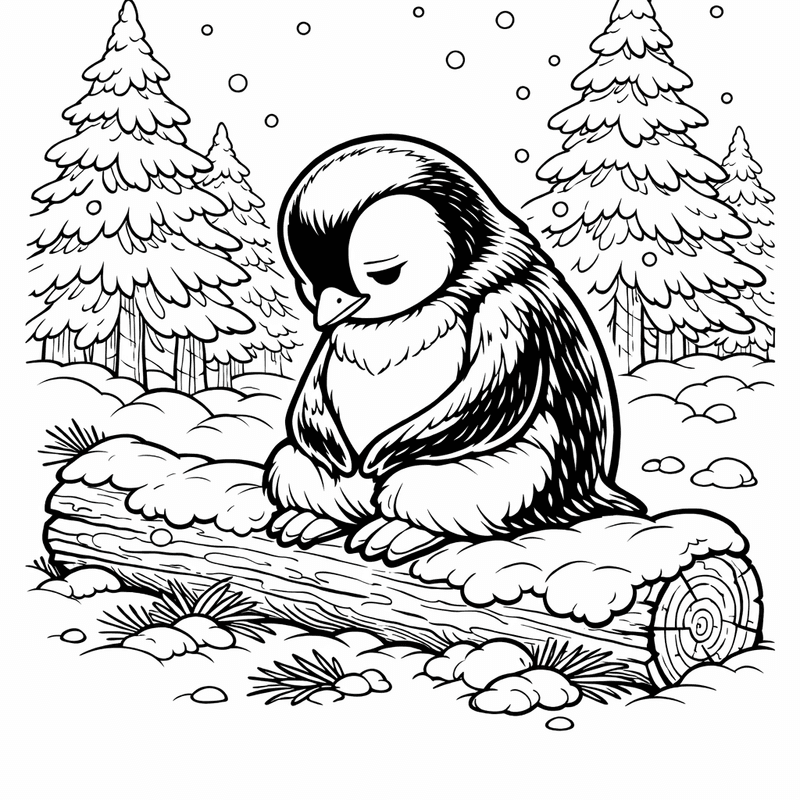 Free printable coloring page: A Penguin Sliding On Its Belly Down An Icy Slope, for ages 7-12