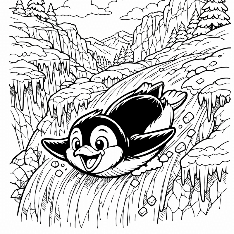 Free printable coloring page: Object Only: A Cute Penguin With Clean Outlines,…, for ages 7-12