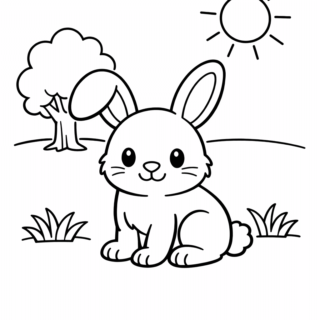 Free printable coloring page: A Bunny Hiding Behind A Mushroom, for ages 3-6