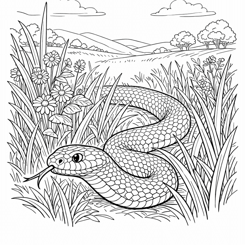 Free printable coloring page: A Snake Wrapped Around A Tree In The…, for ages 7-12