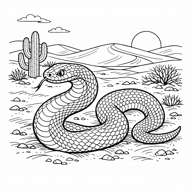 Free printable coloring page: A Snake Slithering Through Tall Grass, for ages 7-12