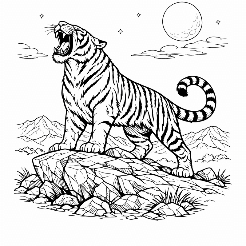 Free printable coloring page: A Tiger Walking Through Tall Grass With Stripes…, for ages 7-12