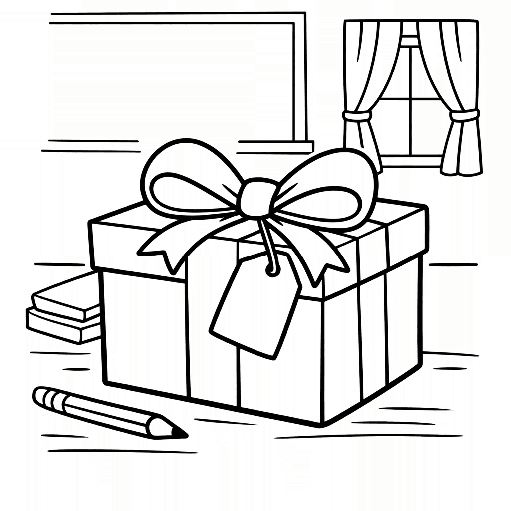 Free printable coloring page: Christmas Present, for ages 3-6