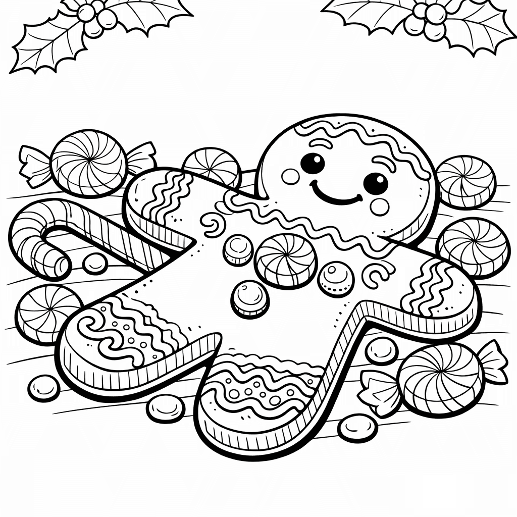 Free printable coloring page: Gingerbread Simple, for ages 7-12