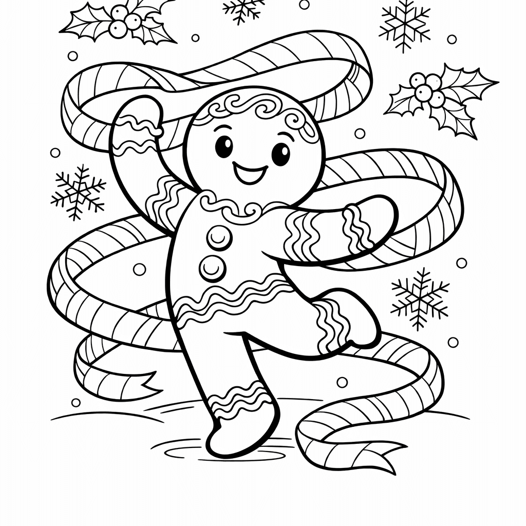 Free printable coloring page: Gingerbread And Candy, for ages 7-12