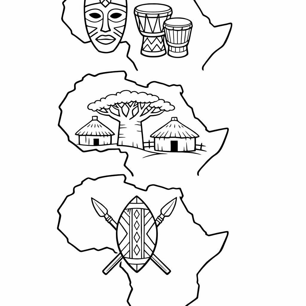 Free printable coloring page: Africa Outline, for ages 7-12