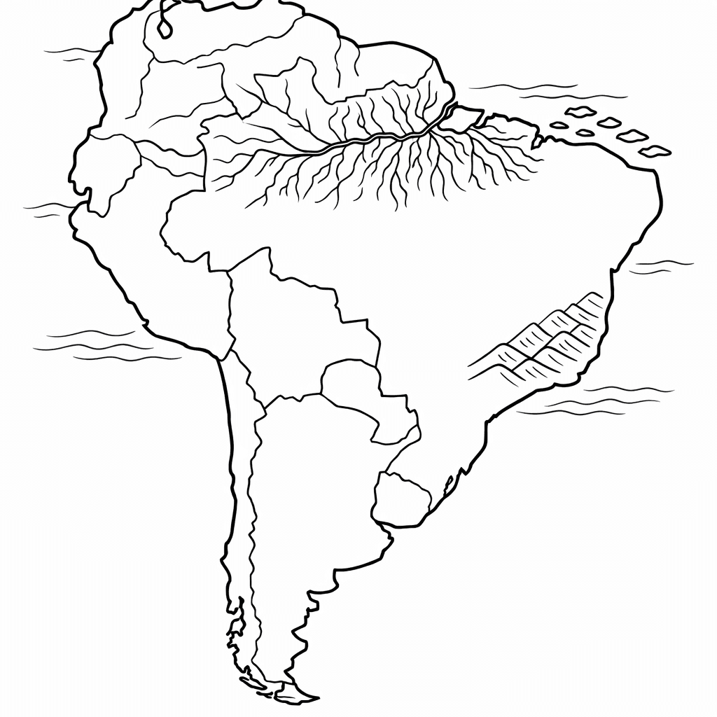 Free printable coloring page: Object Only: A Cute South America With Clean…, for ages 7-12