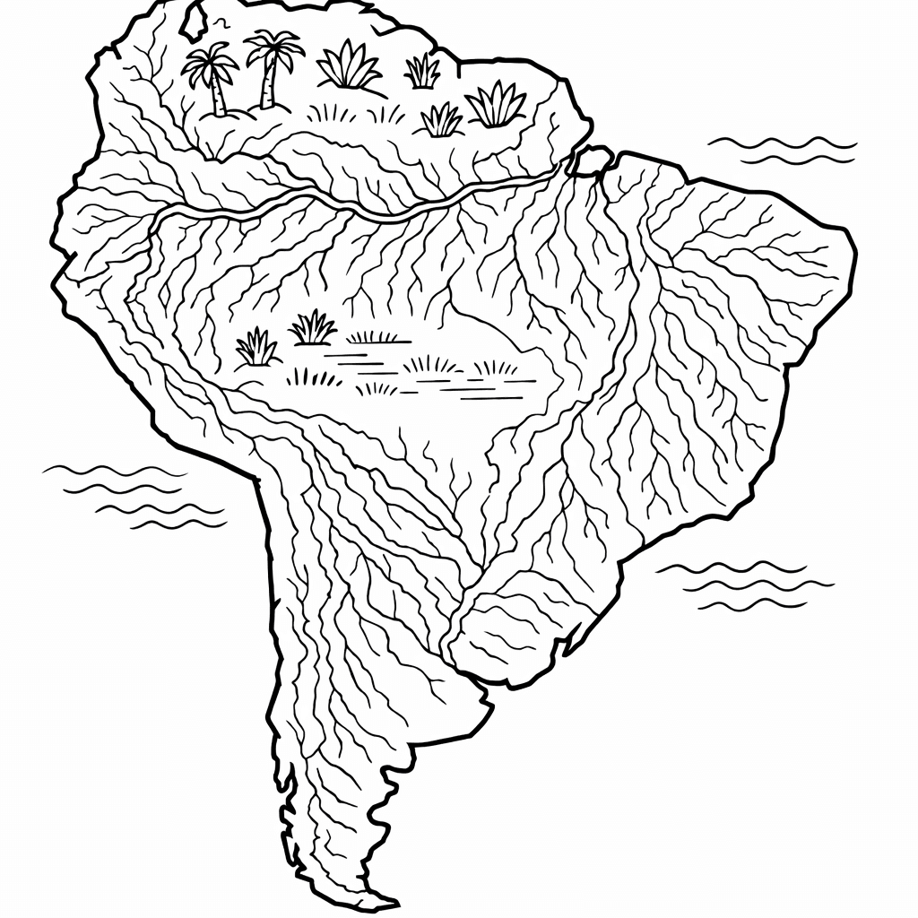 Free printable coloring page: South America Outline, for ages 7-12