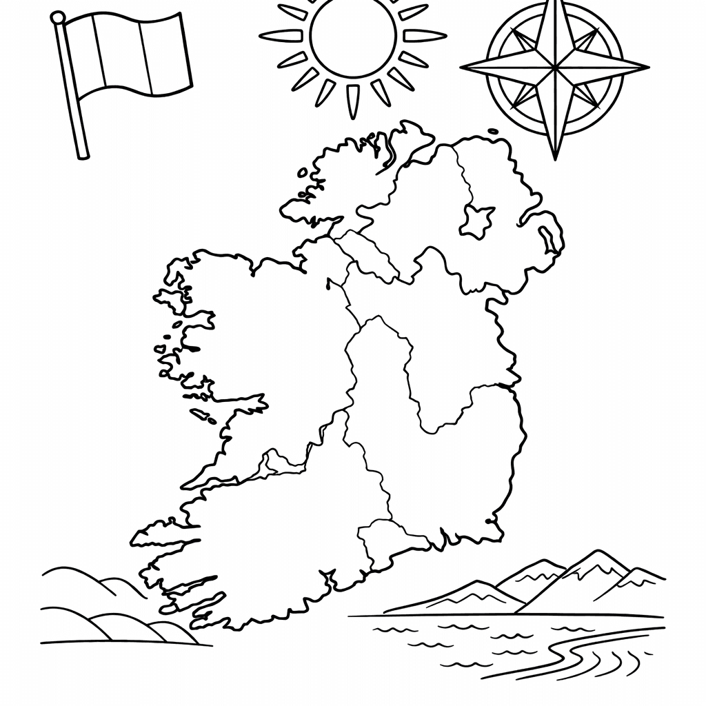 Ireland Coloring Page — Ireland And Shamrock