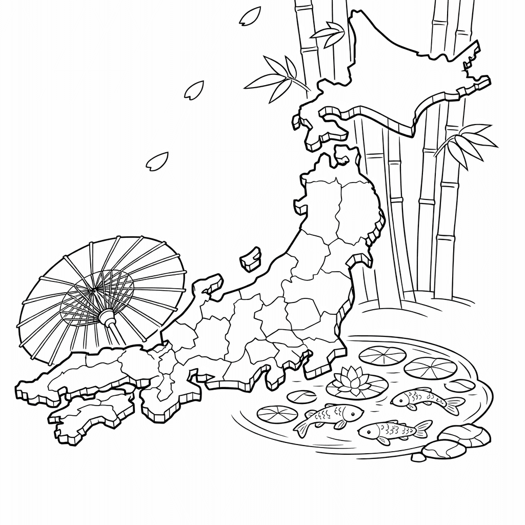 Japan Coloring Page — Object Only: A Cute Japan With Clean Outlines,…
