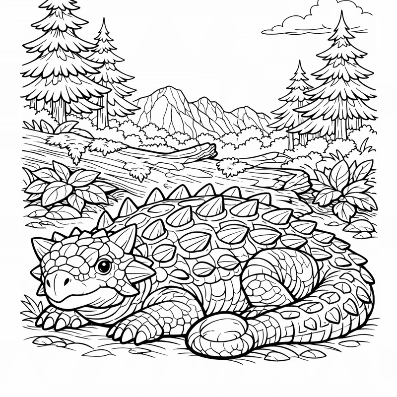 Free printable coloring page: Ankylosaurus In Forest, for ages 7-12