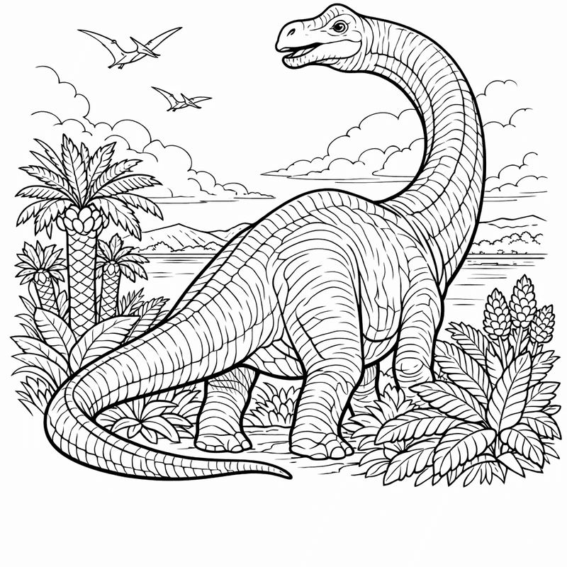 Free printable coloring page: Brachiosaurus Eating Leaves, for ages 7-12