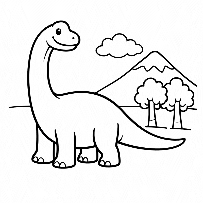 Free printable coloring page: Brachiosaurus And Trees, for ages 3-6