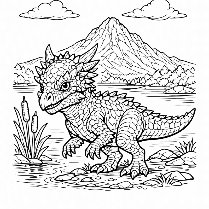 Free printable coloring page: Dracorex With Horns, for ages 7-12