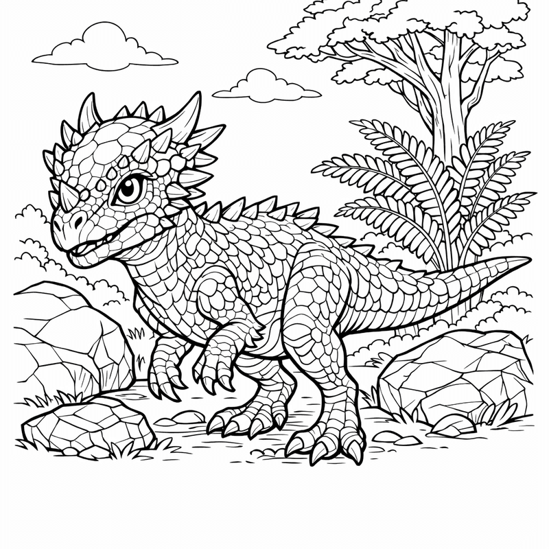 Free printable coloring page: Dracorex In Meadow, for ages 7-12