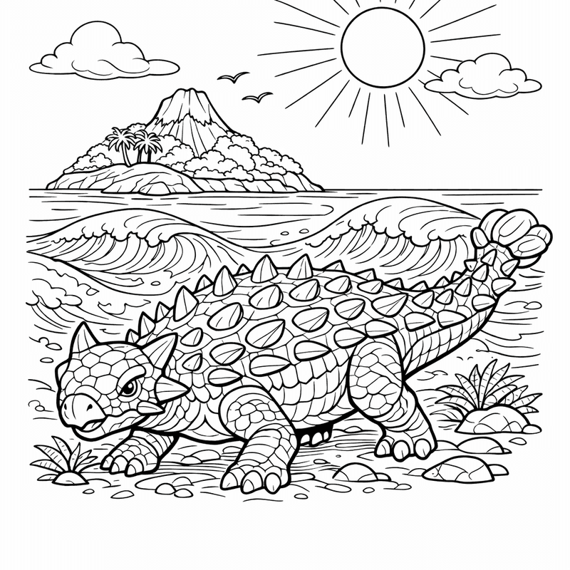 Free printable coloring page: Euoplocephalus In Forest, for ages 7-12