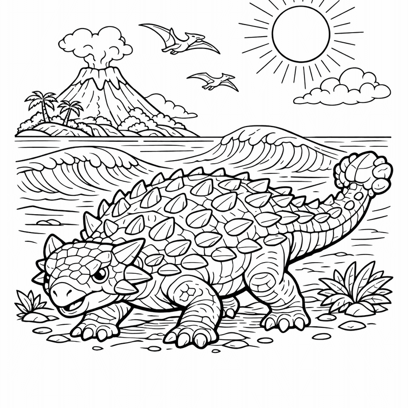 Free printable coloring page: Object Only: A Cute Euoplocephalus With Clean Outlines, No Background, for ages 7-12