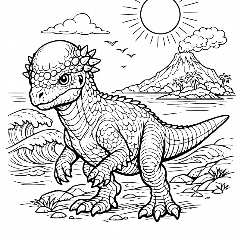 Free printable coloring page: Baby Pachycephalosaurus, for ages 7-12