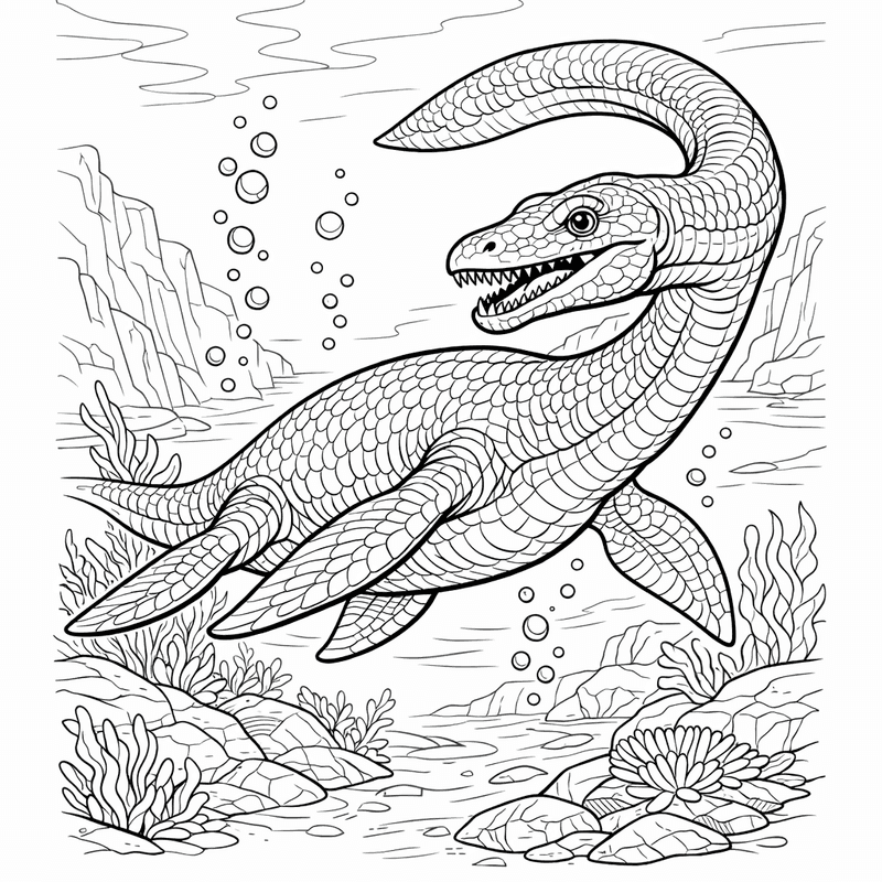 Free printable coloring page: Object Only: Two Or Three Plesiosaurs Side By Side, Simple And Adorable, No Background, for ages 7-12