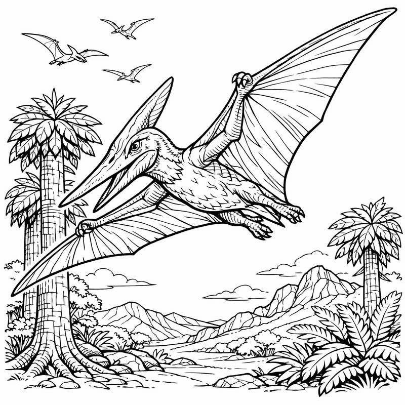 Free printable coloring page: Pteranodon Over Ocean, for ages 7-12