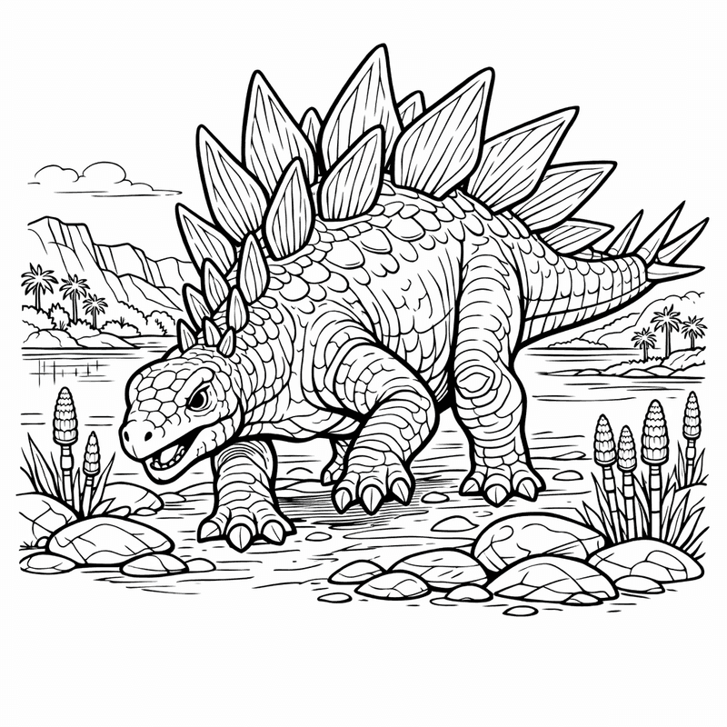 Free printable coloring page: Object Only: A Cute Stegosaurus With Clean Outlines, No Background, for ages 7-12
