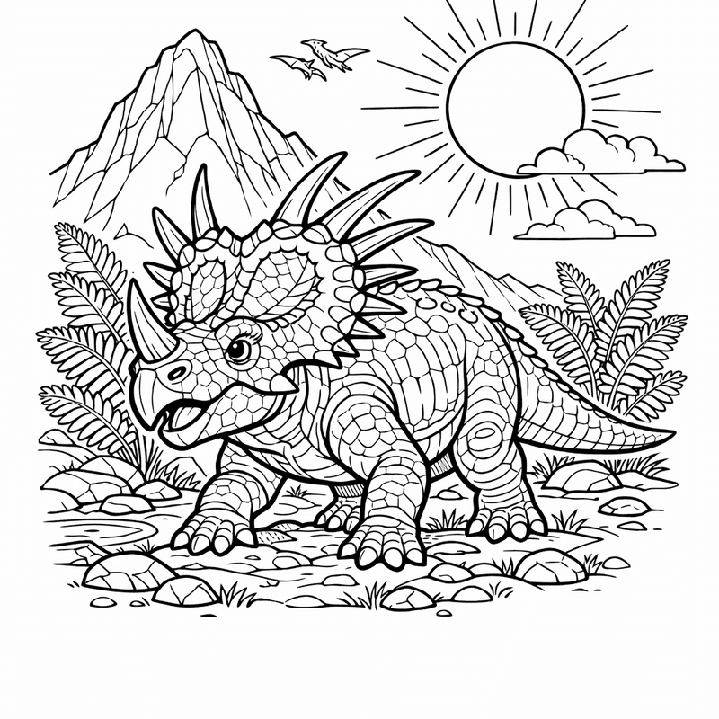 Free printable coloring page: Object Only: A Cute Styracosaurus With Clean Outlines, No Background, for ages 7-12