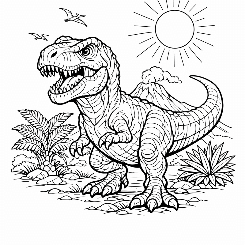 Free printable coloring page: Object Only: Two Or Three T-rexs Side By Side, Simple And Adorable, No Background, for ages 7-12