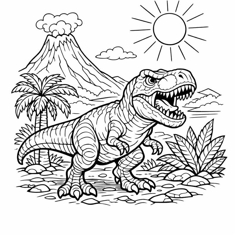 Free printable coloring page: Object Only: Two Or Three T-rexs Side By…, for ages 7-12