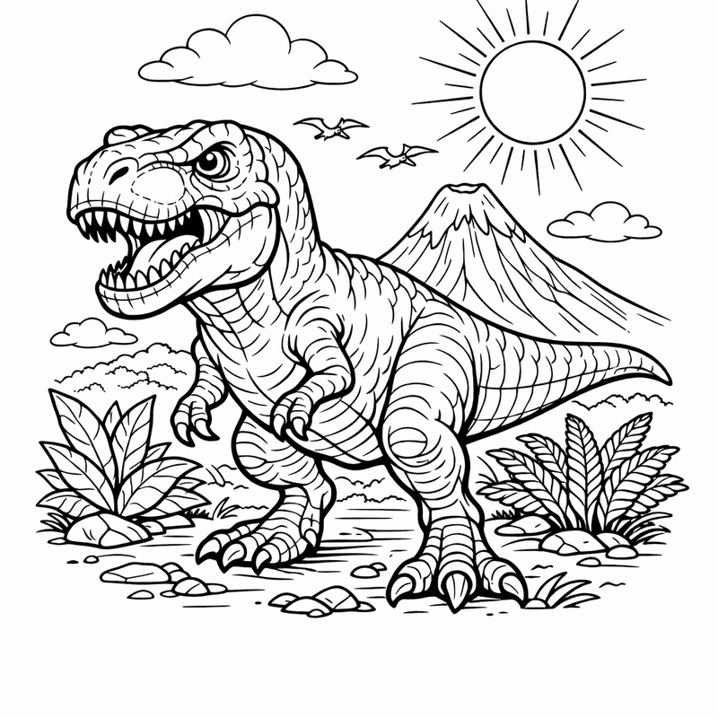 Free printable coloring page: T-rex Roaring, for ages 7-12