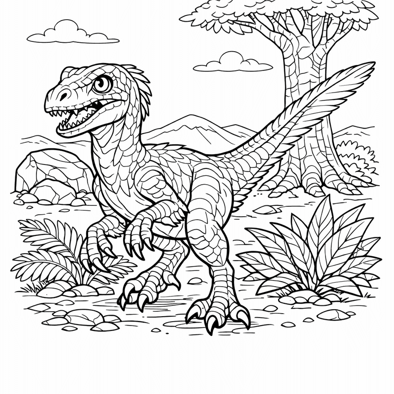 Free printable coloring page: Baby Velociraptor, for ages 7-12