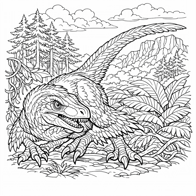 Free printable coloring page: Object Only: A Cute Velociraptor With Clean Outlines, No Background, for ages 7-12