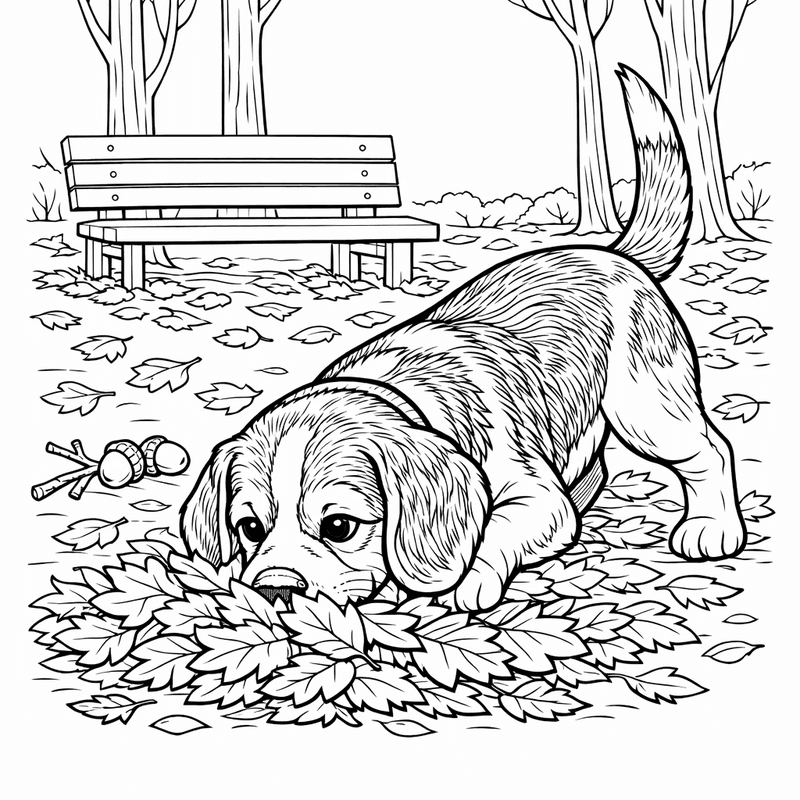 Free printable coloring page: A Beagle Puppy Sleeping In A Dog Bed, for ages 7-12