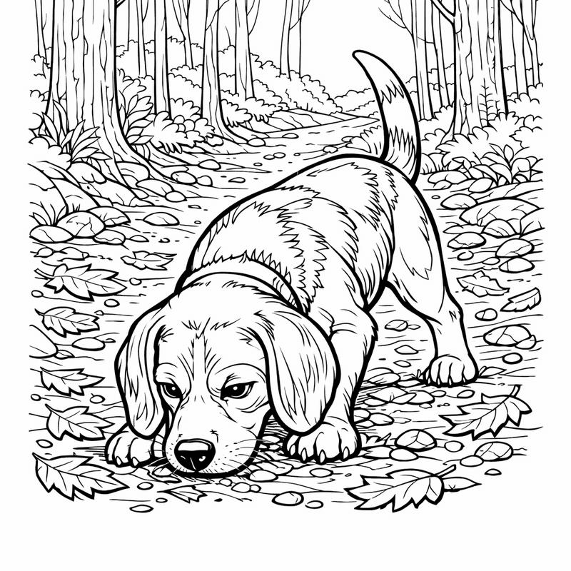 Free printable coloring page: A Beagle Puppy Howling At The Moon, for ages 7-12