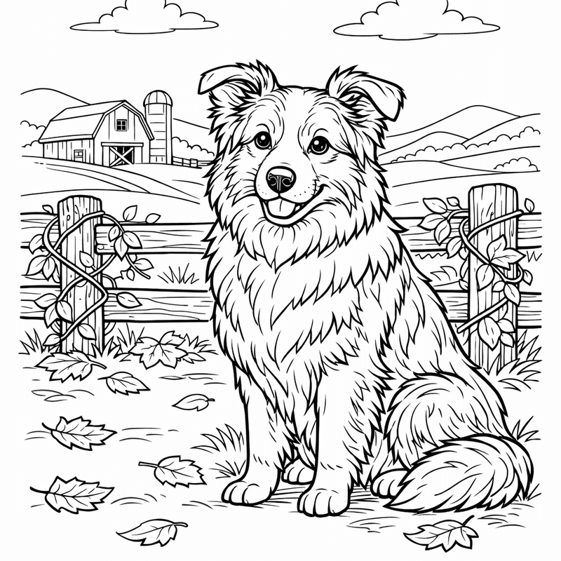 Free printable coloring page: A Border Collie Lying In Grass With An Intelligent Gaze, for ages 7-12