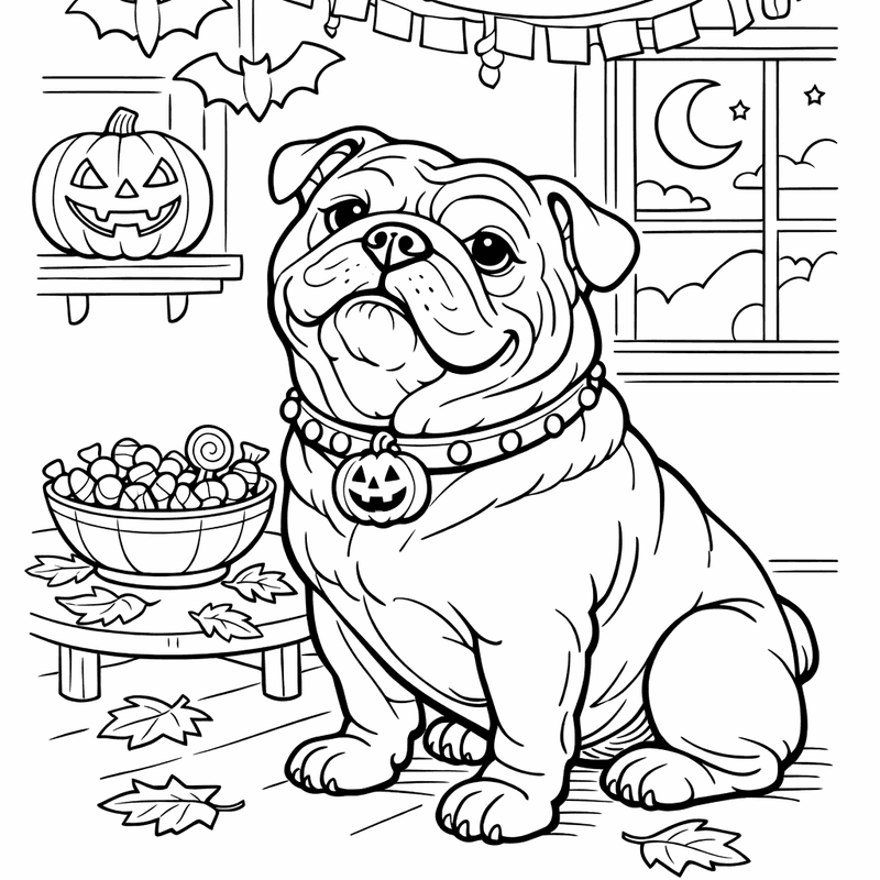 Free printable coloring page: A Bulldog Puppy With Wrinkly Face Napping On A Blanket, for ages 7-12