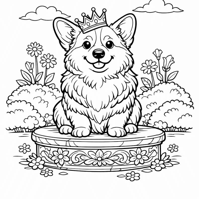 Free printable coloring page: Object Only: Two Corgis Sitting Together, No Background, for ages 7-12