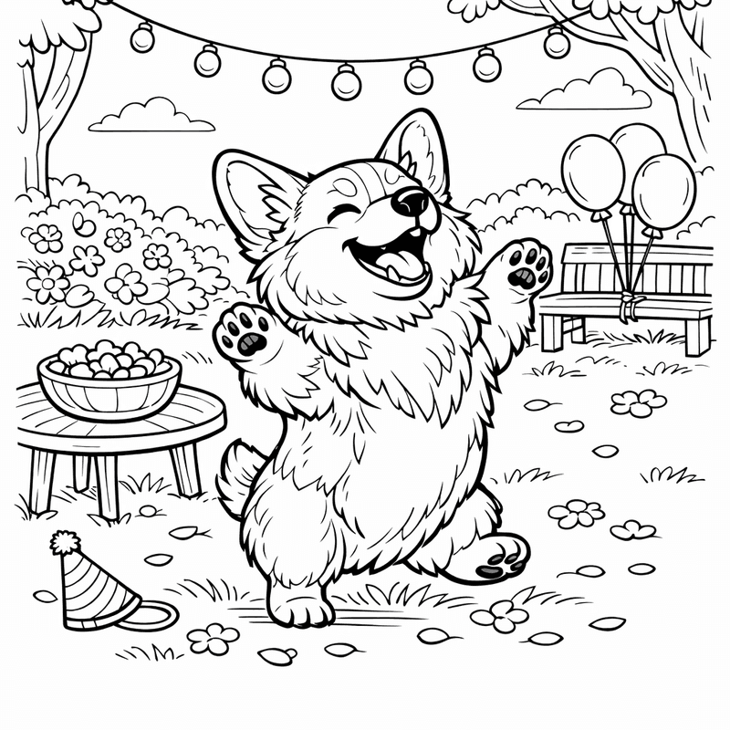 Free printable coloring page: A Corgi Wearing A Tiny Crown Looking Regal, for ages 7-12